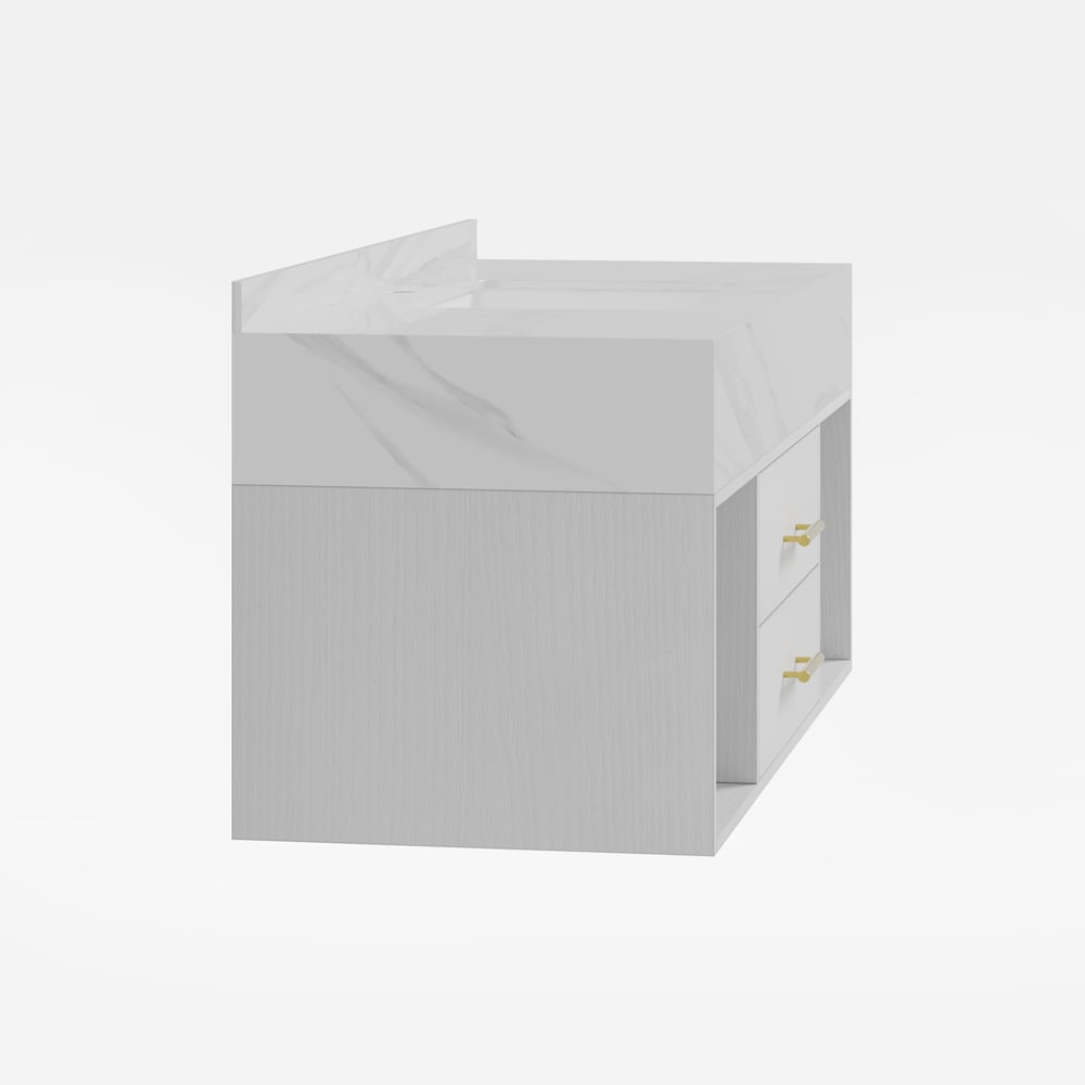 Bathroom Vanity Set 35.4" Modern Floating Sintered Stone Bathroom Vanity White with Sink