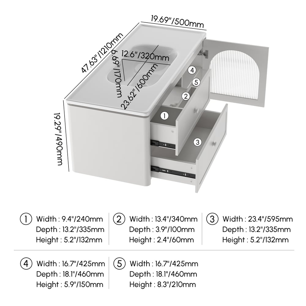 Diagram of a kitchen cabinet with dimensions labeled