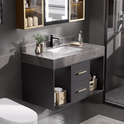 Bathroom Vanity Set 35.4" Modern Floating Sintered Stone Bathroom Vanity Black with Sink