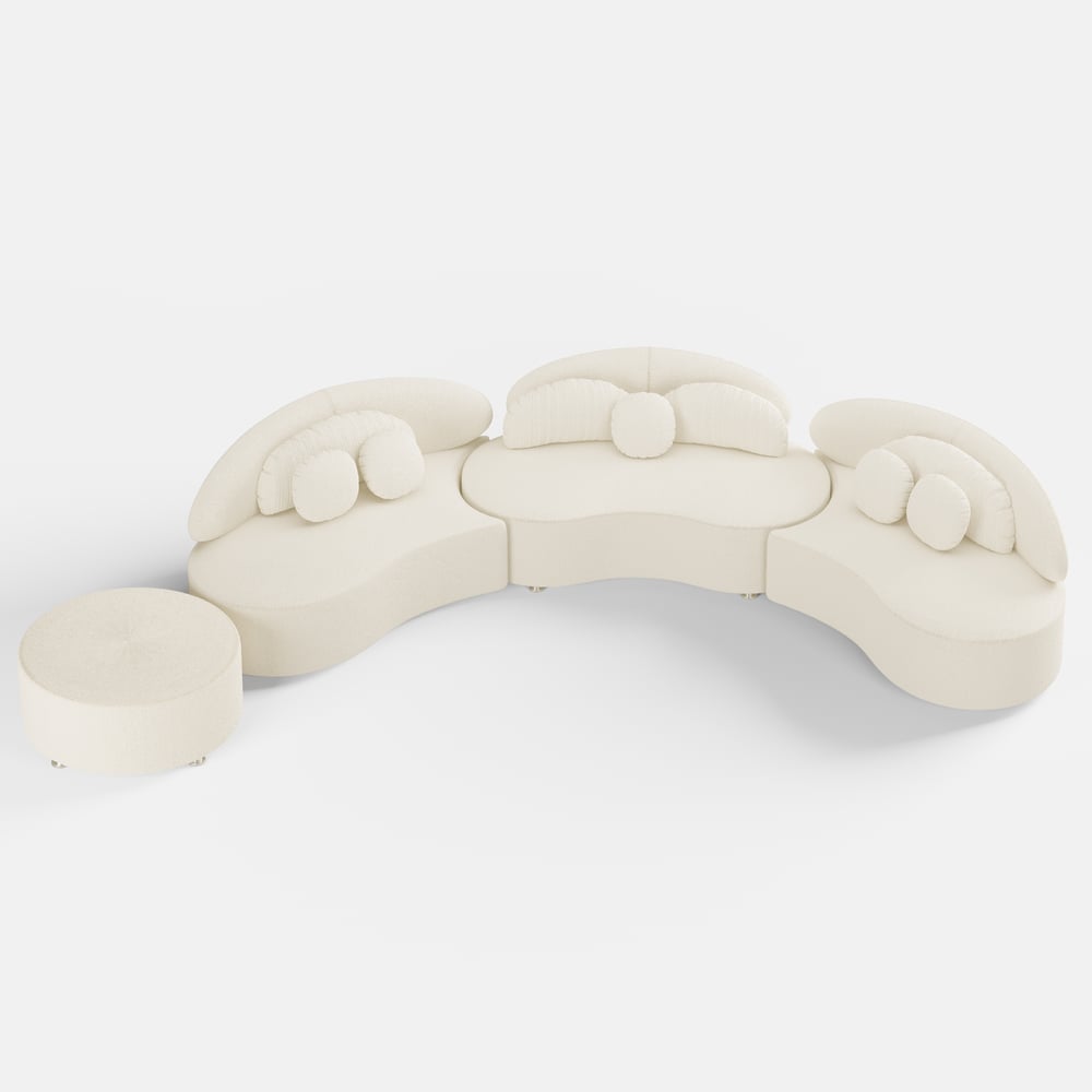 White, abstract sculpture resembling a cloud or wave on a white background