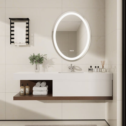 Bathroom Vanity Set 59" Modern Floating Bathroom Vanity White and Natural with Sink
