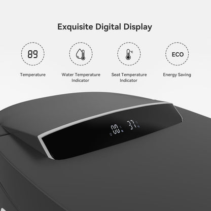 Digital display on a car's dashboard with temperature and indicator icons.