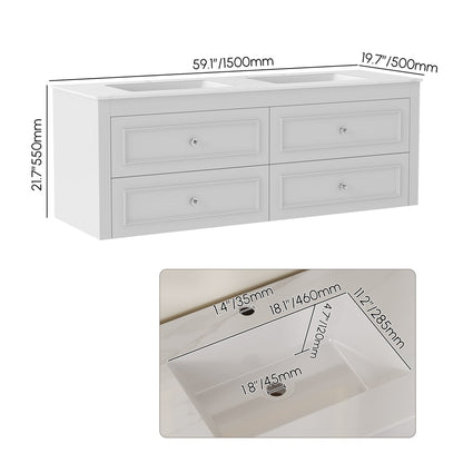 Bathroom Vanity Set 58.6"Modern Floating Ceramic Bathroom Vanity White with Double Sinks