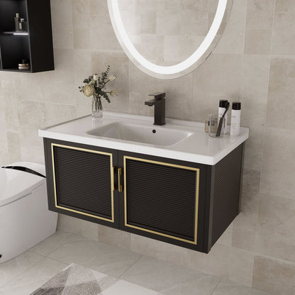Bathroom Vanity Set 27.9" Modern Floating Ceramic Bathroom Vanity Black with Sink