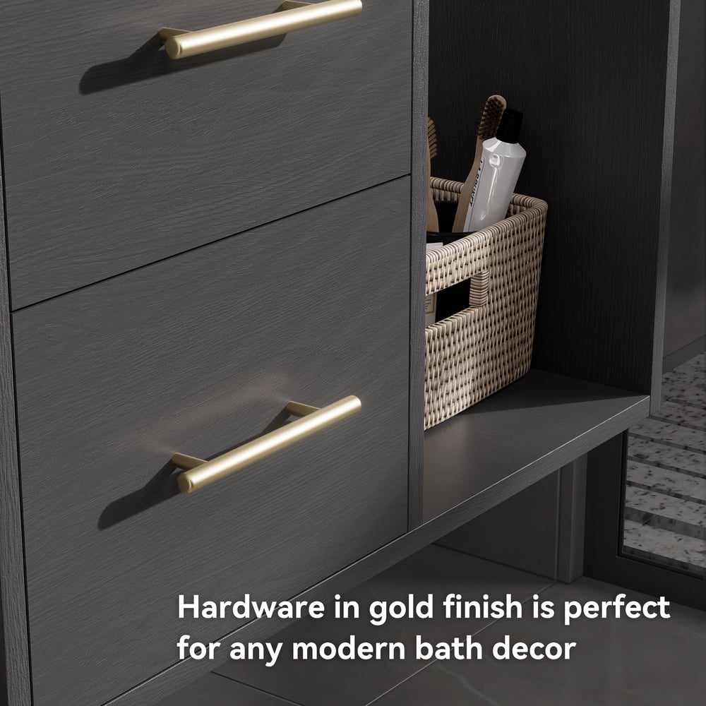 Bathroom Vanity Set 35.4" Modern Floating Sintered Stone Bathroom Vanity Black with Sink