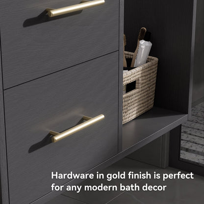 Bathroom Vanity Set 35.4" Modern Floating Sintered Stone Bathroom Vanity Black with Sink