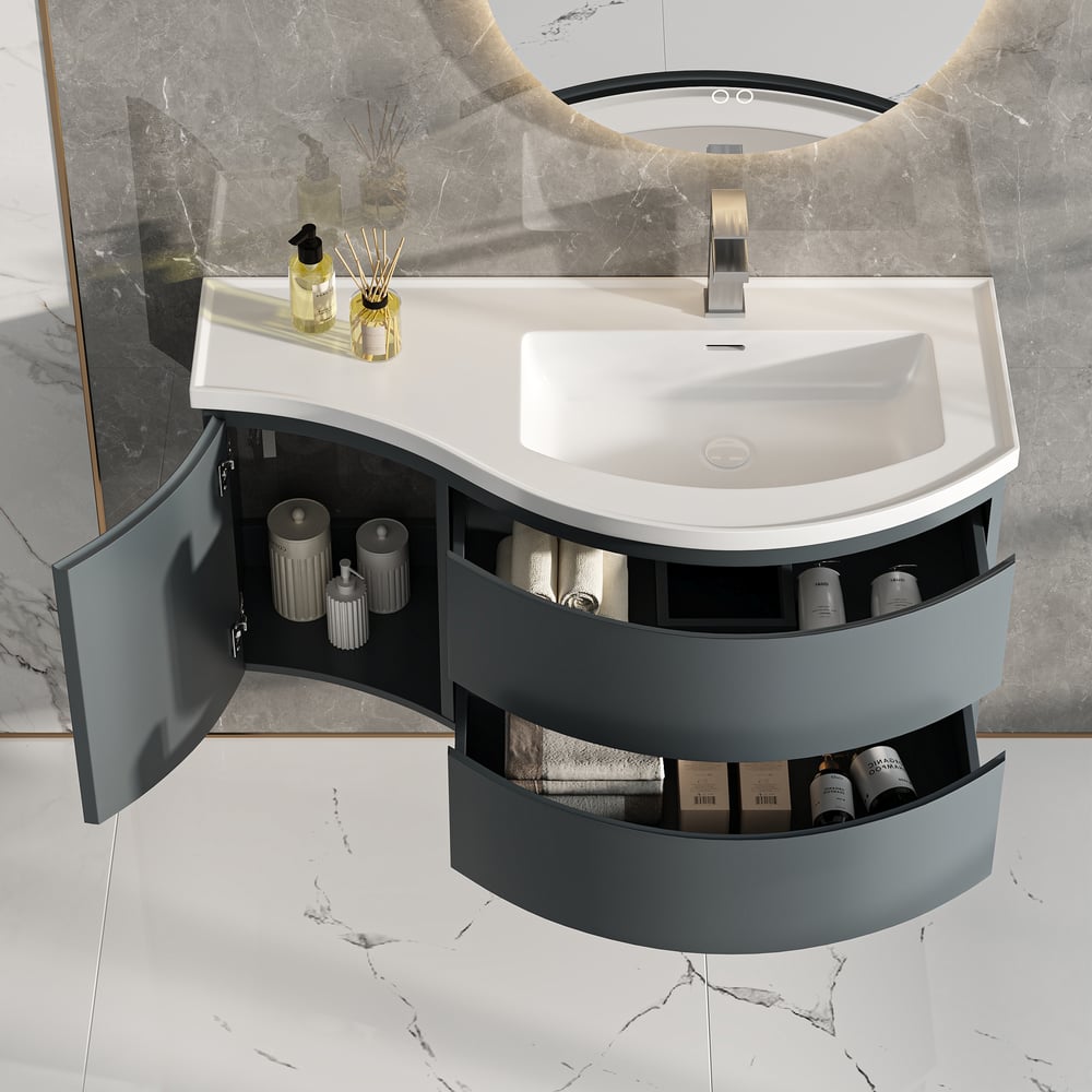 Bathroom Vanity Set 35.4" Modern Stone Resin Floating Bathroom Vanity with Sink