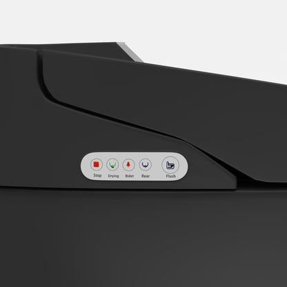 Black electronic device with control buttons on a gray background