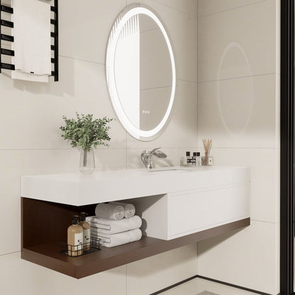 Bathroom Vanity Set 59" Modern Floating Bathroom Vanity White and Natural with Sink