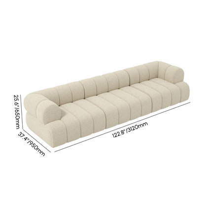Beige sofa with dimensions labeled on a white background