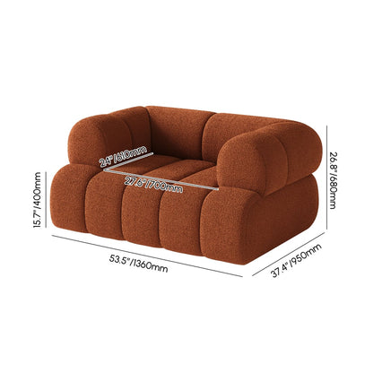 Brown sofa with dimensions marked on a white background