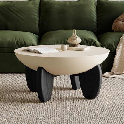 Curva Round Concrete Walnut Coffee Table with Wood Legs