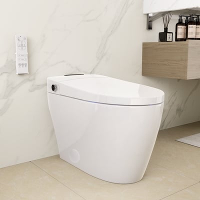 White bidet toilet in a modern bathroom setting