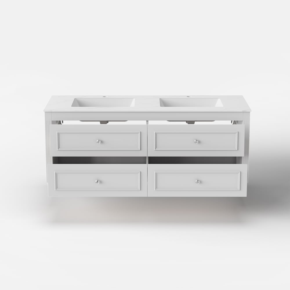 Bathroom Vanity Set 58.6"Modern Floating Ceramic Bathroom Vanity White with Double Sinks