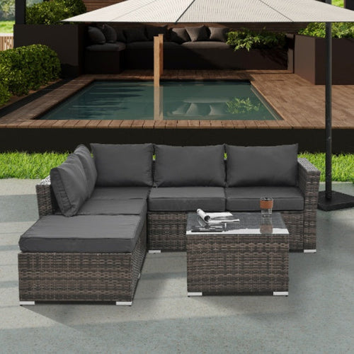 4-Piece PE Wicker Patio Furniture Set with Tempered Glass Table