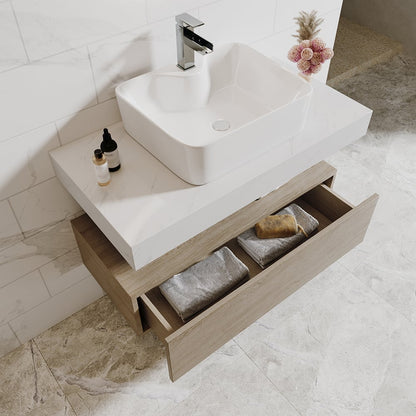 Bathroom Vanity Set 35.4" Modern Floating Bathroom Vanity White and Natural with Sink