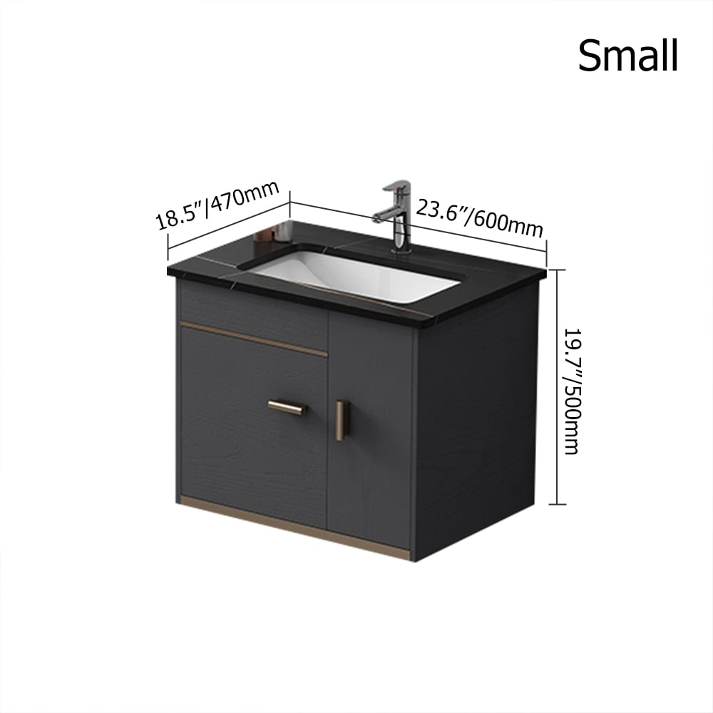 Bathroom Vanity Set 23.6" Modern Floating Sintered Stone Bathroom Vanity Black with Sink