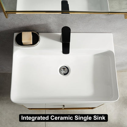 White ceramic single sink with black faucet in a bathroom setting