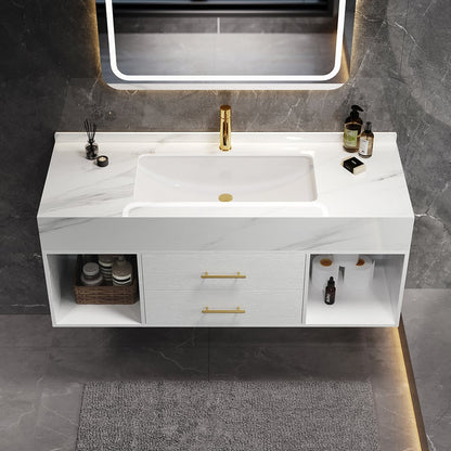 Bathroom Vanity Set 35.4" Modern Floating Sintered Stone Bathroom Vanity White with Sink