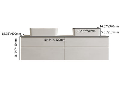 60" Floating Bathroom Vanity Set with Faux Marble Top & Ceramic Vessel Sink