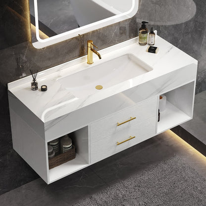 Bathroom Vanity Set 35.4" Modern Floating Sintered Stone Bathroom Vanity White with Sink