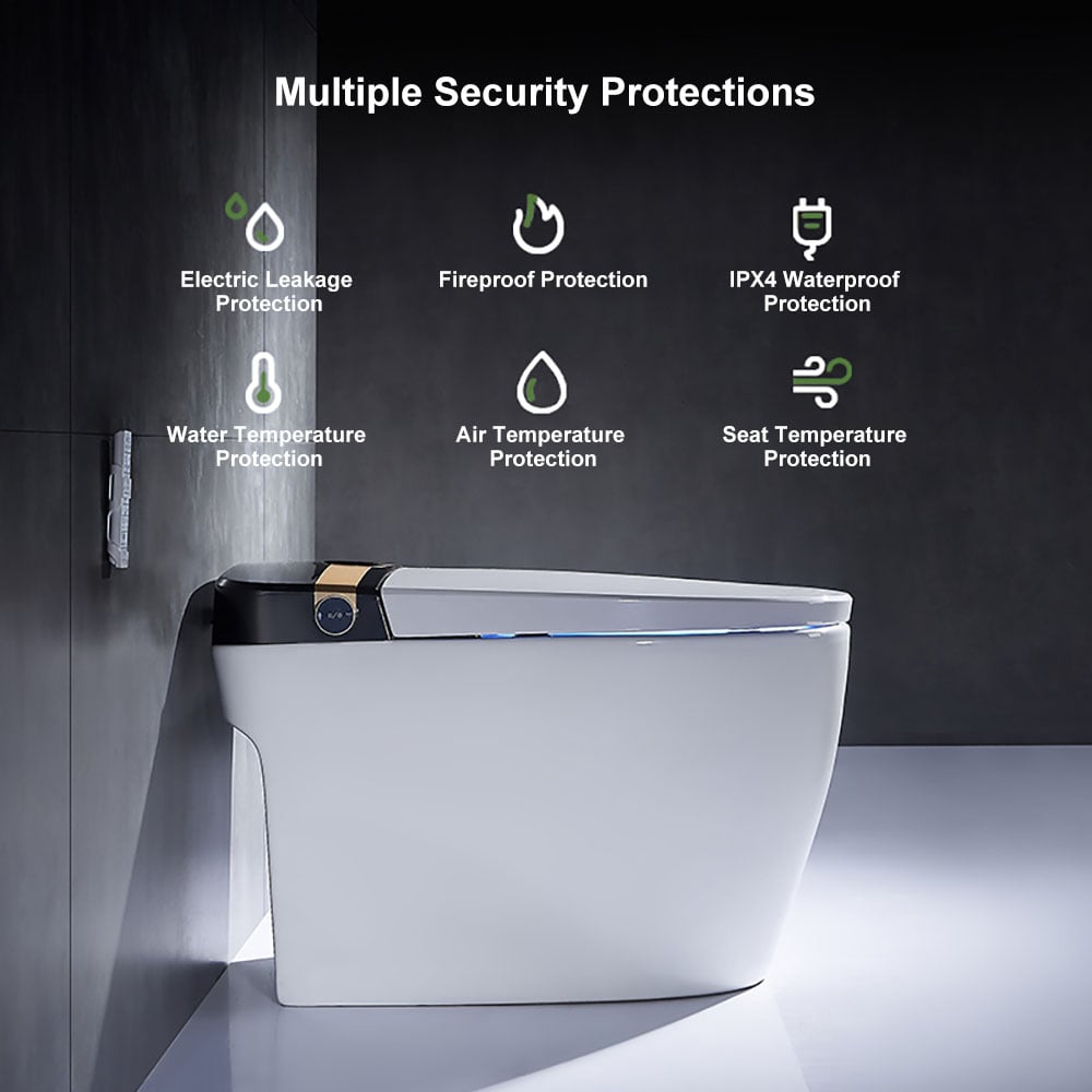 White bidet with security protection features on a dark background