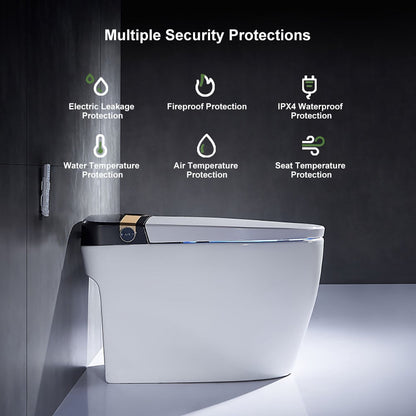 White bidet with security protection features on a dark background