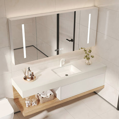 Bathroom Vanity Set 59" Modern Floating Bathroom Vanity White and Natural with Sink