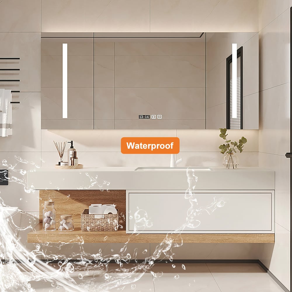 Bathroom Vanity Set 59" Modern Floating Bathroom Vanity White and Natural with Sink