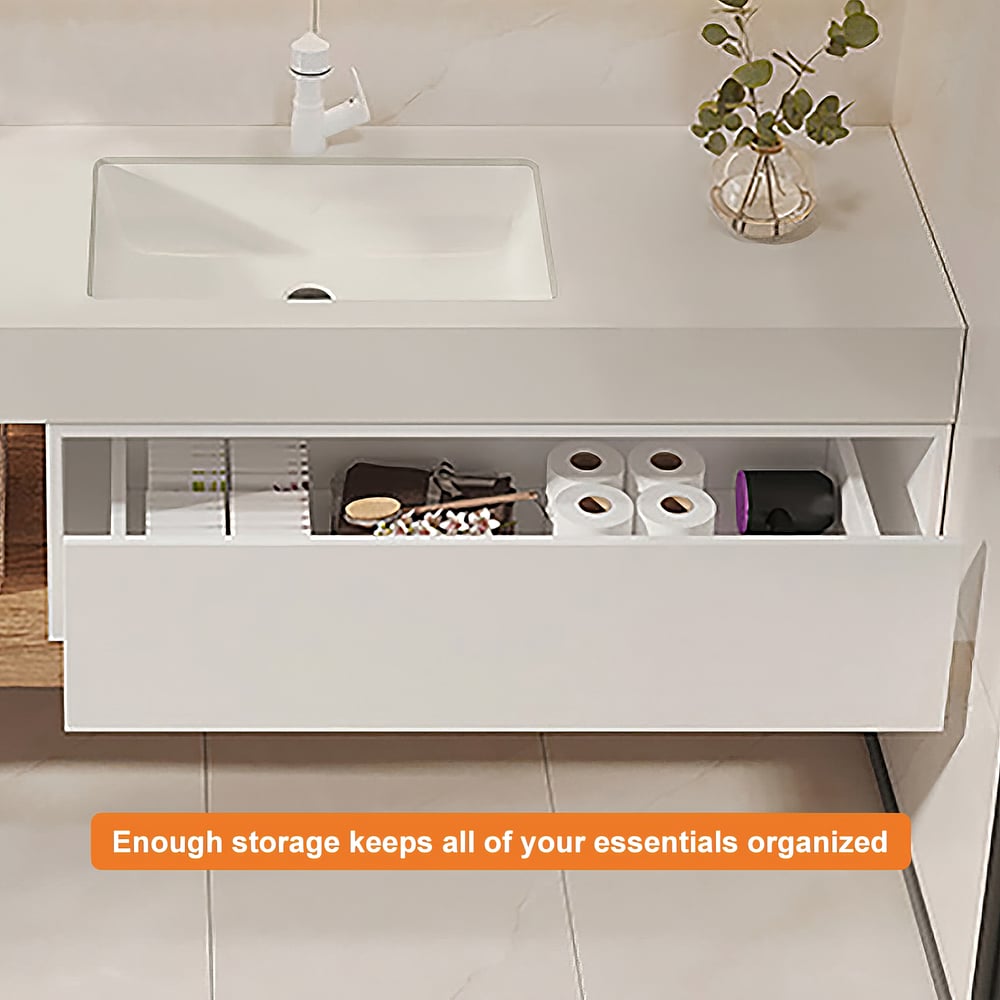 Bathroom Vanity Set 59" Modern Floating Bathroom Vanity White and Natural with Sink