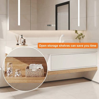 Bathroom Vanity Set 59" Modern Floating Bathroom Vanity White and Natural with Sink