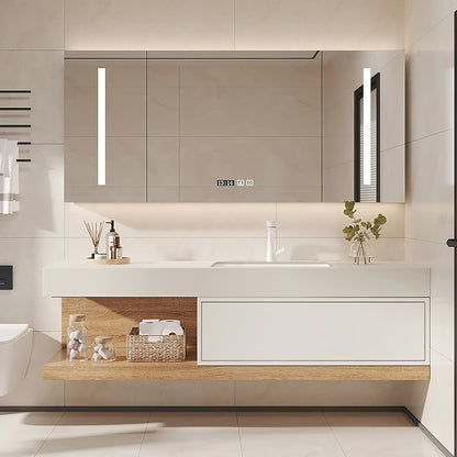 Bathroom Vanity Set 59" Modern Floating Bathroom Vanity White and Natural with Sink