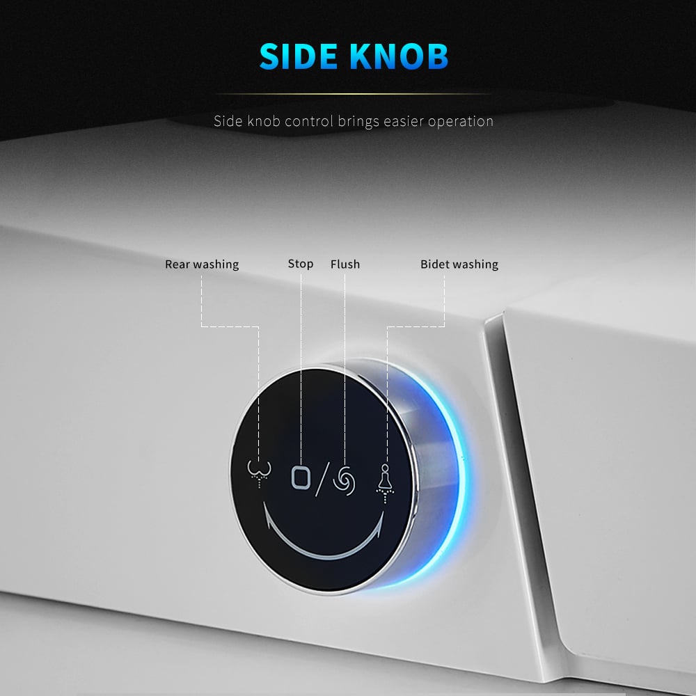 Side knob control panel with labeled functions on a white background