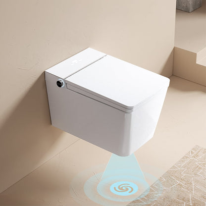 Modern white toilet bowl with water projection feature in a bathroom setting