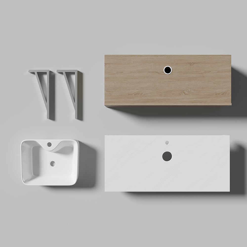 Bathroom Vanity Set 35.4" Modern Floating Bathroom Vanity White and Natural with Sink