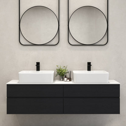 60" Floating Bathroom Vanity Set with Faux Marble Top & Ceramic Vessel Sink
