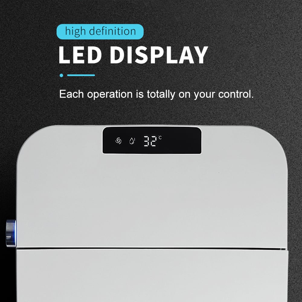 White electronic device with LED display on a black background
