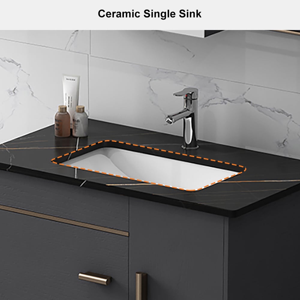 Bathroom Vanity Set 23.6" Modern Floating Sintered Stone Bathroom Vanity Black with Sink