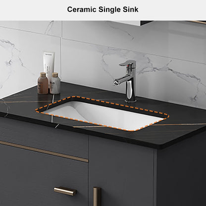 Bathroom Vanity Set 23.6" Modern Floating Sintered Stone Bathroom Vanity Black with Sink