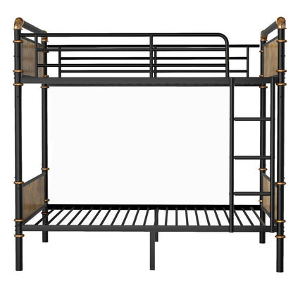IronLoft™ – Twin XL Over Twin XL Metal Bunk Bed with Rustic Wood