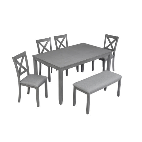 6 Piece Kitchen Dining Set, Rectangular Wooden Dining Table With 4 Uph