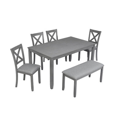 6 Piece Kitchen Dining Set, Rectangular Wooden Dining Table With 4 Uph