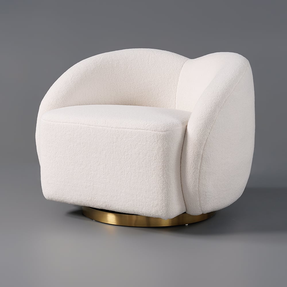 White armchair with gold base on a gray background