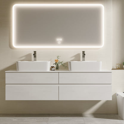 60" Floating Bathroom Vanity Set with Faux Marble Top & Ceramic Vessel Sink