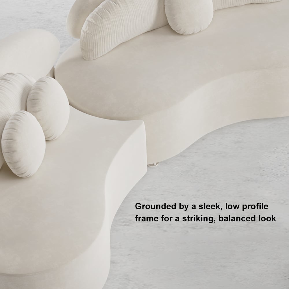 White decorative object with text overlay on a neutral background