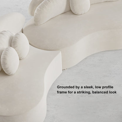 White decorative object with text overlay on a neutral background