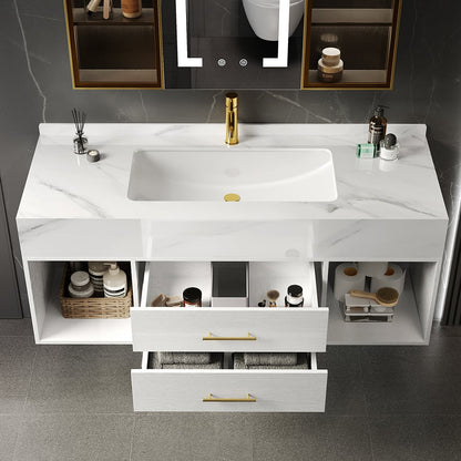 Bathroom Vanity Set 35.4" Modern Floating Sintered Stone Bathroom Vanity White with Sink