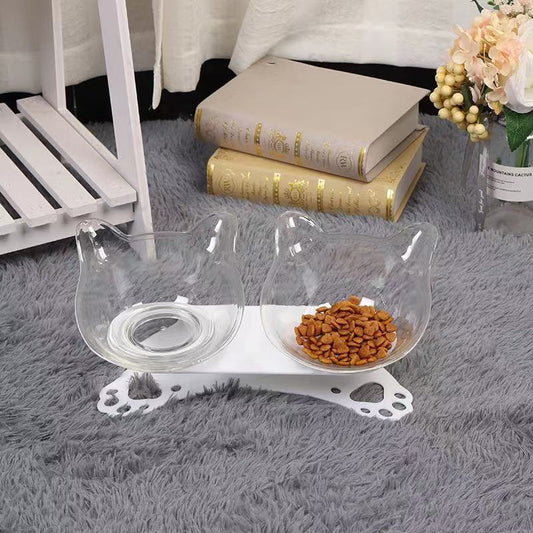 Pet Neck Protection Double Bowl Cat Paw Bottom Double Bowl 15 Degree S