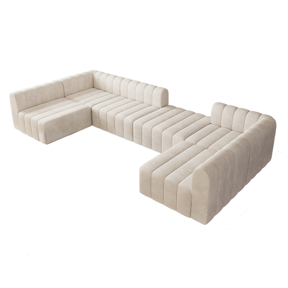 Off white sectional sofa on a white background