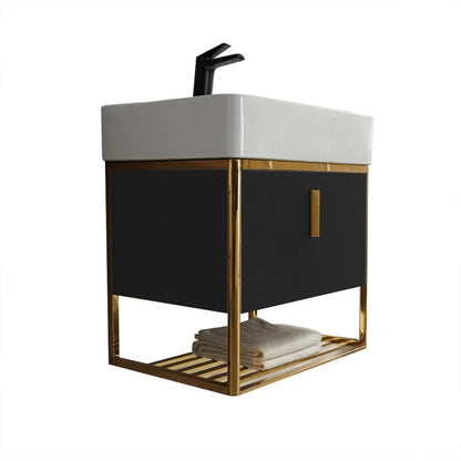 23.6" Modern Black Floating Bathroom Vanity with Drawer Shelf Single Ceramic Sink Small